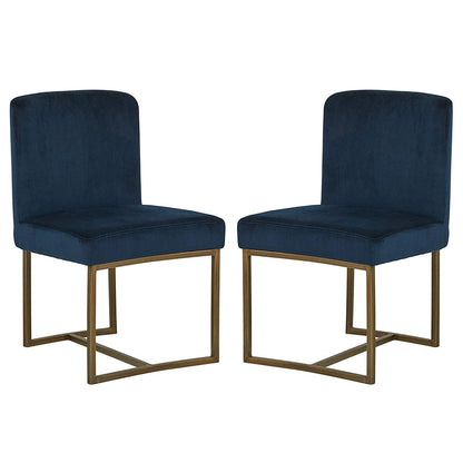 APRODZ Eastern Modern Dining Room Kitchen Chairs, Velvet, 32 Inch Height, Set of 2, Blue, Bronze Metal