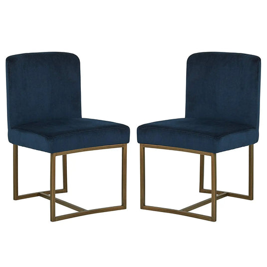 Translation missing: en.APRODZ Eastern Modern Dining Room Kitchen Chairs, Velvet, 32 Inch Height, Set of 2, Blue, Bronze Metal