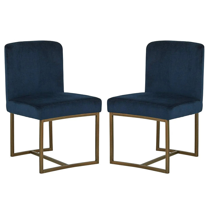 Translation missing: en.APRODZ Eastern Modern Dining Room Kitchen Chairs, Velvet, 32 Inch Height, Set of 2, Blue, Bronze Metal