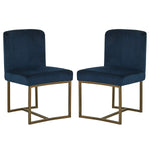 Eastern Modern Dining Room Kitchen Chairs, Velvet, 32 Inch Height, Set of 2, Blue, Bronze Metal 