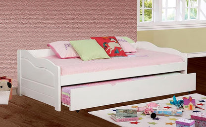 APRODZ Mango Wood Oyster Daybed with Trundle Bed with Drawer Storage for Home Bedroom (White Finish)