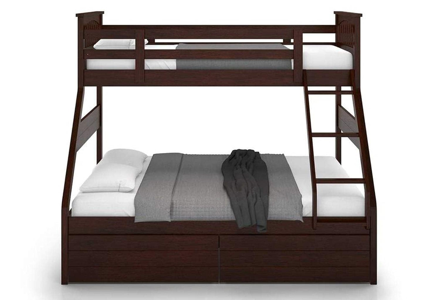 APRODZ Haven Queen/Twin Size Sheesham Wood Bunk Bed with 2 Drawer Storage for Bedroom (Rosewood - Brown)