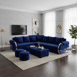 L-Shaped 6-Seater Velvet Sectional Sofa Set with Coffee Table & Ottomans 