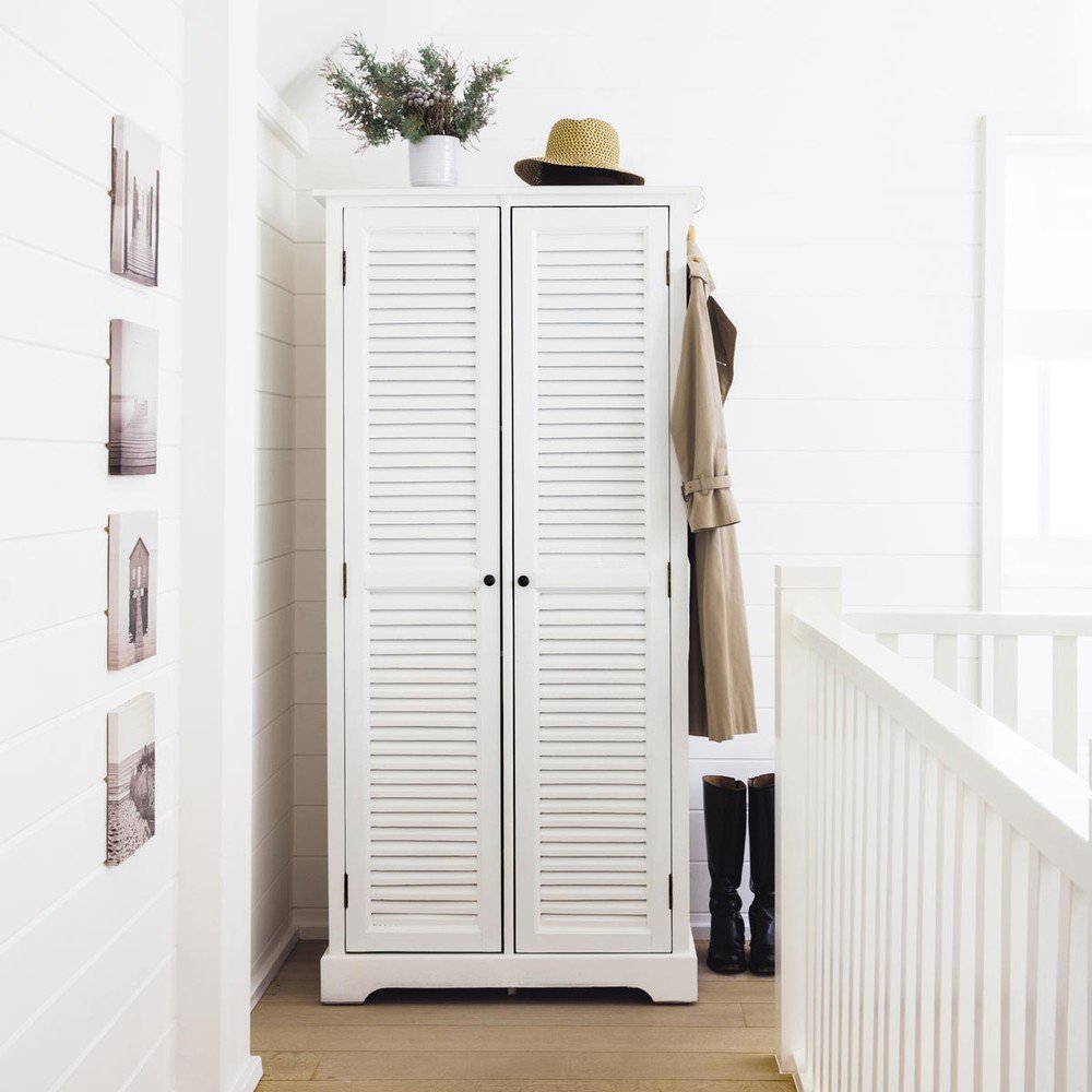 APRODZ Mango Wood Double Doors Multipurpose Storage Montreal Wardrobe Almirah for Living Room | White