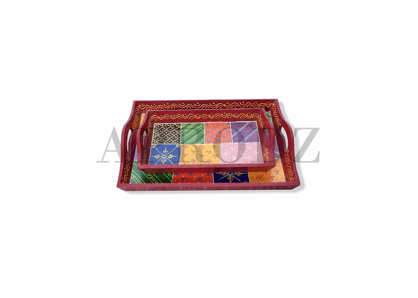Wooden Tray, 2-Piece Set, Service for 6 (Multicolour) 