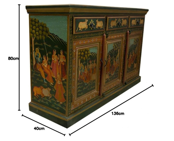 Translation missing: en.Wooden Handpainted Cabinet | Cabinet for Storage Wooden Furniture | Radha Krishna Sideboard 