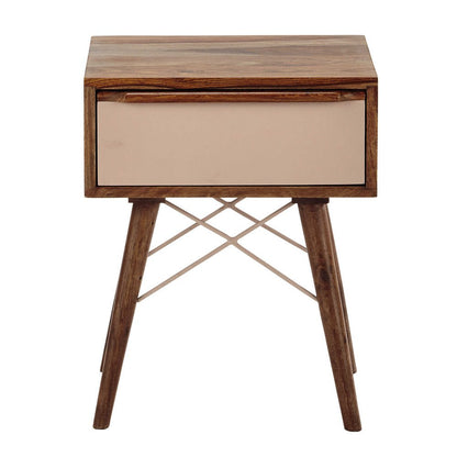 Sheesham Wood Huacho One Drawer Selves Bedside Storage Table for Bedroom | Brown Finish