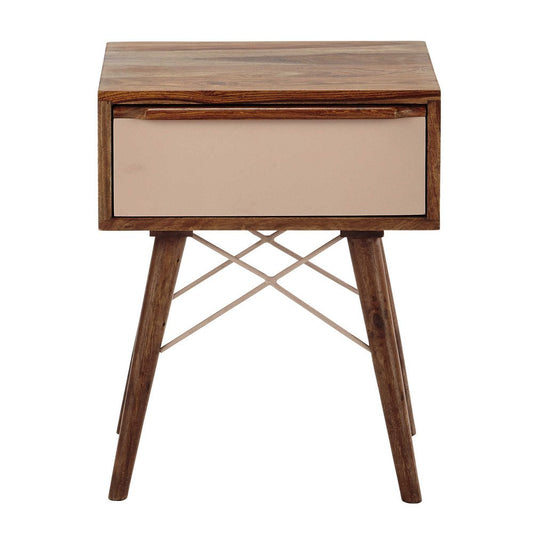 Sheesham Wood Huacho One Drawer Selves Bedside Storage Table for Bedroom | Brown Finish