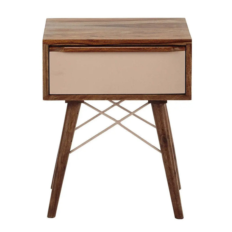 Sheesham Wood Huacho One Drawer Selves Bedside Storage Table for Bedroom | Brown Finish 