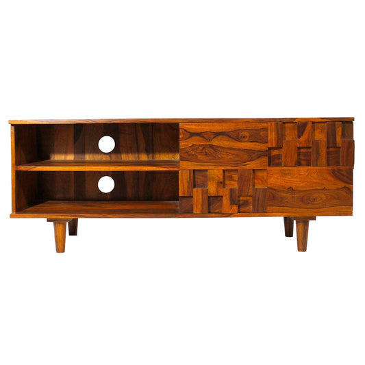 APRODZ Sheesham Wood Tilo Open TV Unit Cabinet (Teak Finish)