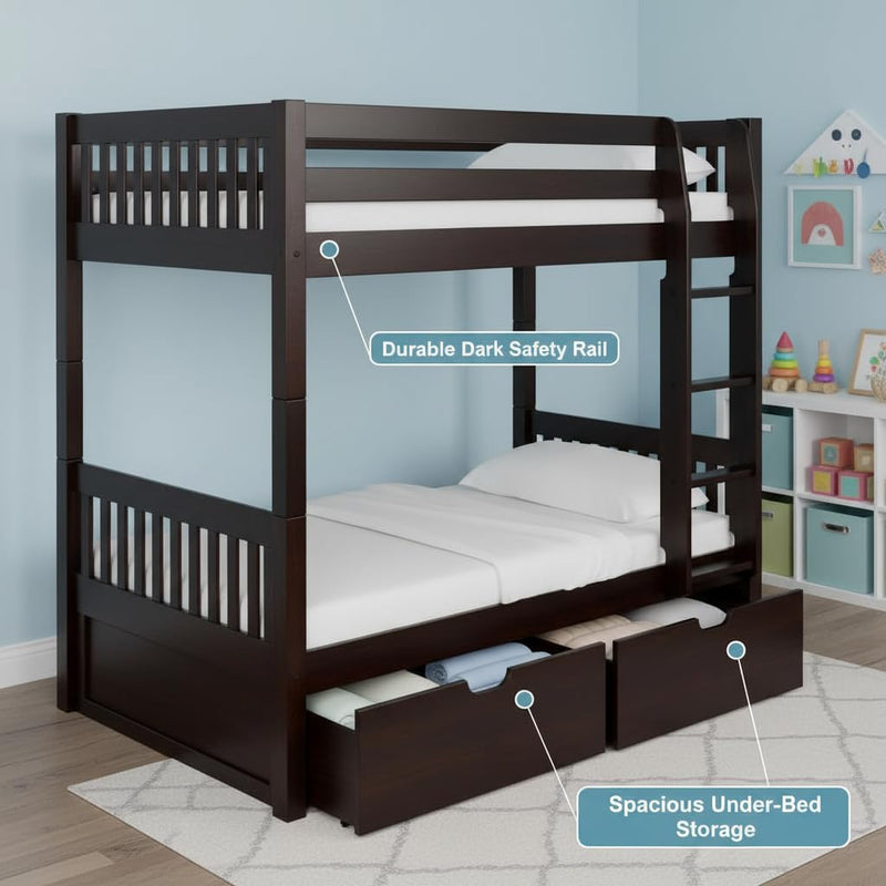 Sheesham Wood Moyer Bunk Bed for Bedroom | Brown Finish 