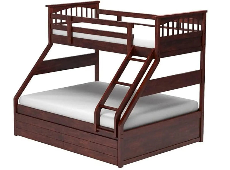 Sheesham Wood Bunk Haven Queen/Twin Size Bed with 2 Drawer Storage for Bedroom (Rosewood - Brown) 