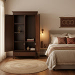 Mango Wood Wardrobe for Bedroom 2-Door Modular Wooden Almirah for Storage/Space Saving with 1-Drawer/Storage Organizer Rack Clothes Cupboard for Bedroom 