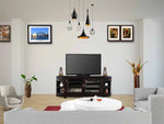 Riera Mango Wood Royal TV Unit for Living Room with Front Door & Side Open Shelves for Storage - Dark Grey Finish (170x45x81) 