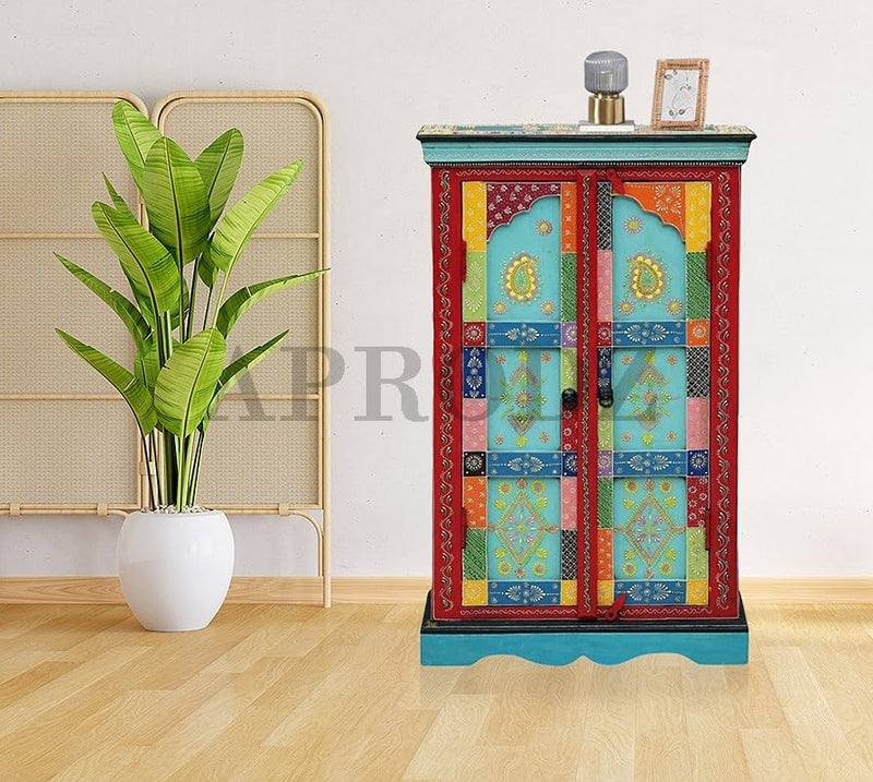 Wooden Handpainted Storage Cabinet for Home (Multicolor) 