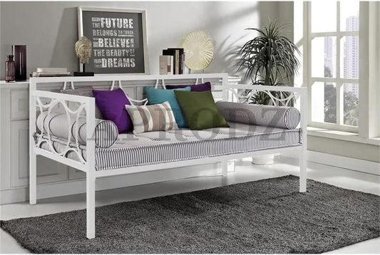 Acceber Three Seater Metal Sofa with Mattress and 2 bolsters (Metal - White Powdercoated)