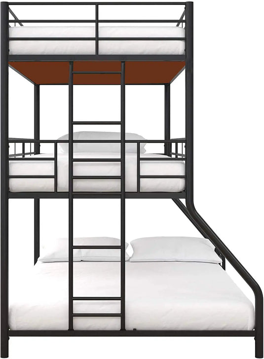 Translation missing: en.APRODZ Chavez Twin/Twin/Full Size Metal Triple Bunk Bed (Metal - Black Powdercoated)