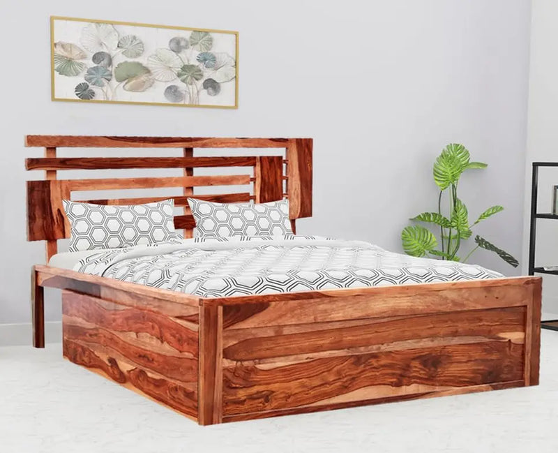 Keviv Sheesham Wood Queen Size Bed with Drawers Storage for Home & Bedroom Wooden Beds Living Room (Teak Finish) 