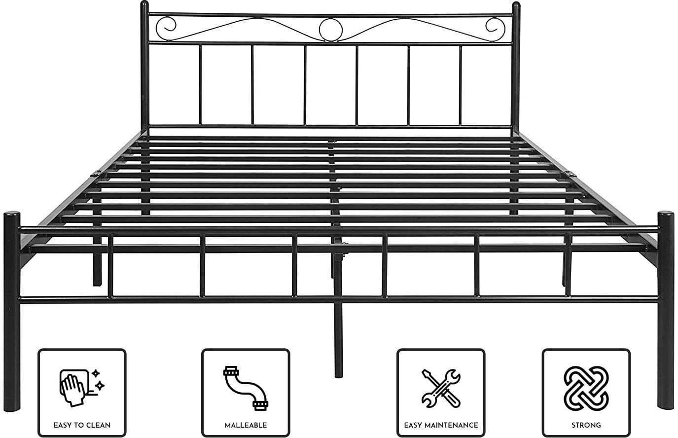 APRODZ Queen Size Bed for Bedroom Metal Bed in Black Color