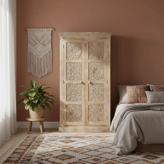 Floreale wardrobe Carved Mango Wood 2-Door Wardrobe rah 