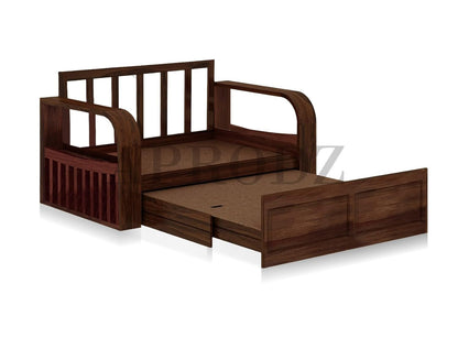 Sheesham Wood 2 Seater Sofa Cum Bed with Storage
