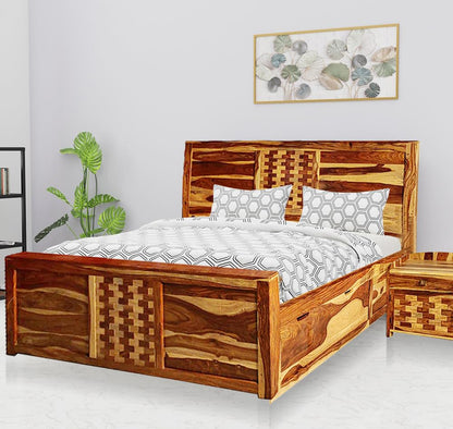 Solid Sheesham Wood Storage Bed – Elegant Brown Finish, Durable Solid Wood Frame, Ample Storage Space