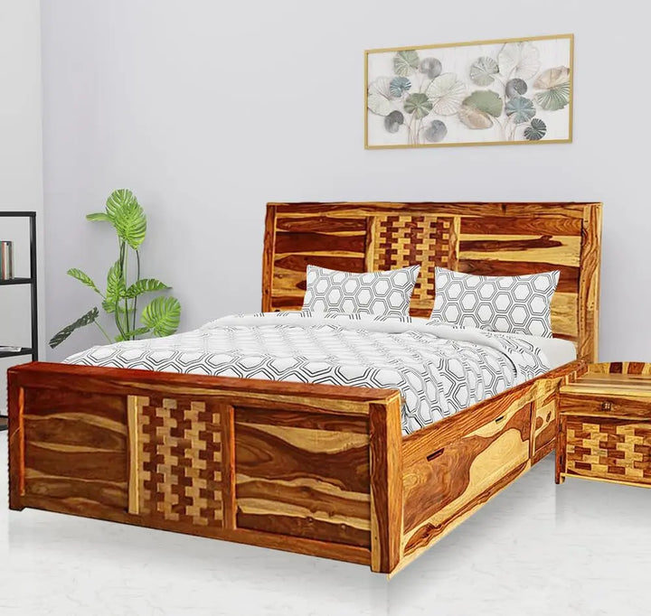 Translation missing: en.Solid Sheesham Wood Storage Bed – Elegant Brown Finish, Durable Solid Wood Frame, Ample Storage Space 