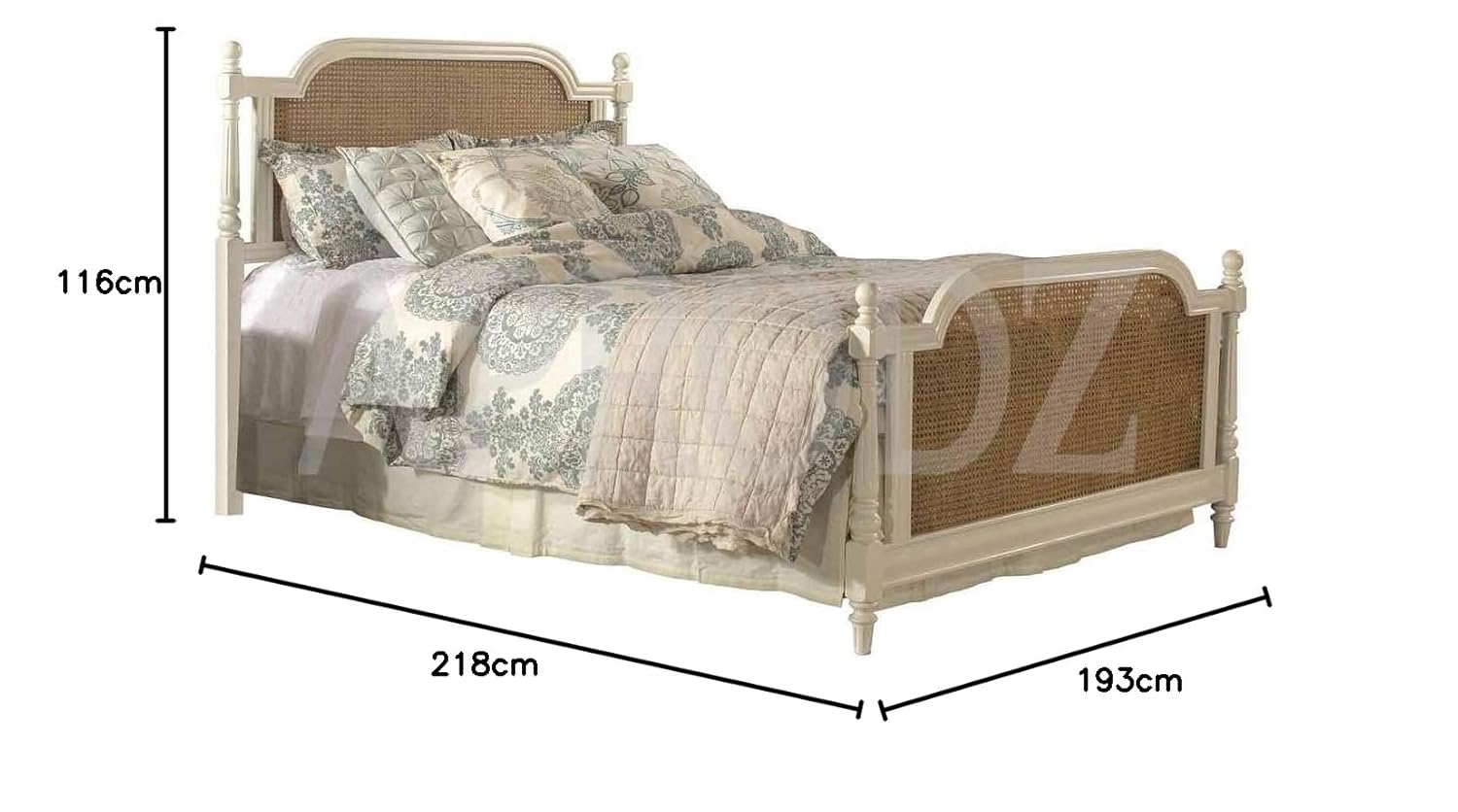 APRODZ Kozlow King Size Mango Wood Cane Bed (Solid Wood - White)