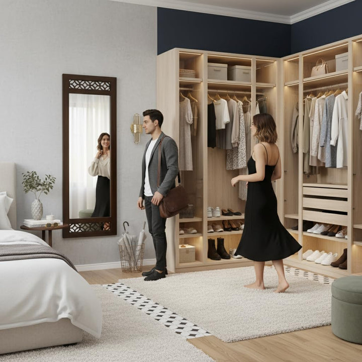 Translation missing: en.Solid sheesham Wood Full Length Floor Mirror for Bedroom Living Room Dressing Area Rectangular Mirror with Carved Sheesham Wood FrameModern Home Decor Furniture 