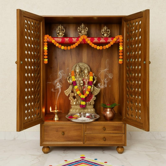 Translation missing: en.Handcrafted Sheesham Wood Temple with Storage for Pooja Room | Temple for Home | Pooja Mandir 