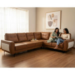 L-Shaped Sectional 6-Seater Sofa Padded Armrest Faux Leather Perfect Fabric Corner Sofa for Guests Living Room, Drawing Room, Office & Lounge (Brown) 