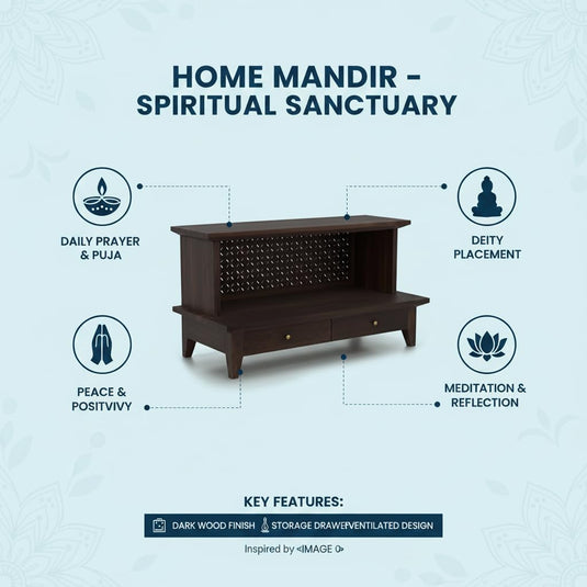Translation missing: en.Wooden Pooja Temple – Solid Wood Floor-Mount, Polished Finish, 88.9 x 35.6 x 45.7 