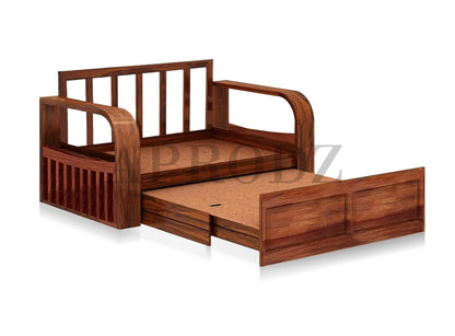 Sheesham Wood 2 Seater Sofa Cum Bed with Storage