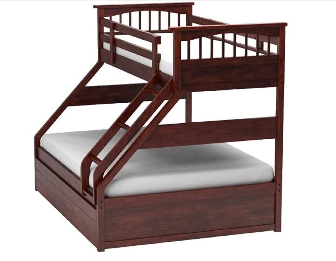 APRODZ Haven Queen/Twin Size Sheesham Wood Bunk Bed with 2 Drawer Storage for Bedroom (Rosewood - Brown)