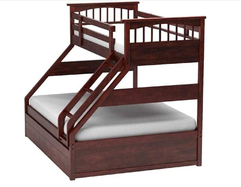 Sheesham Twin/Queen Bunk Bed with 2 Drawer Storage for Bedroom (Rosewood - Brown) 
