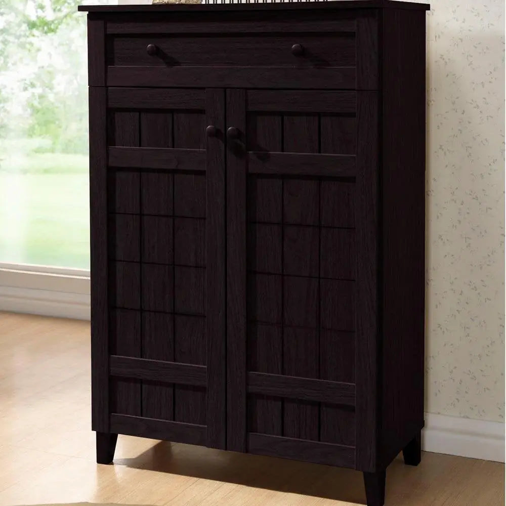 Mango Wood Calho Shoe Cabinet for Home | Shoe Rack Organiser | Walnut Finish