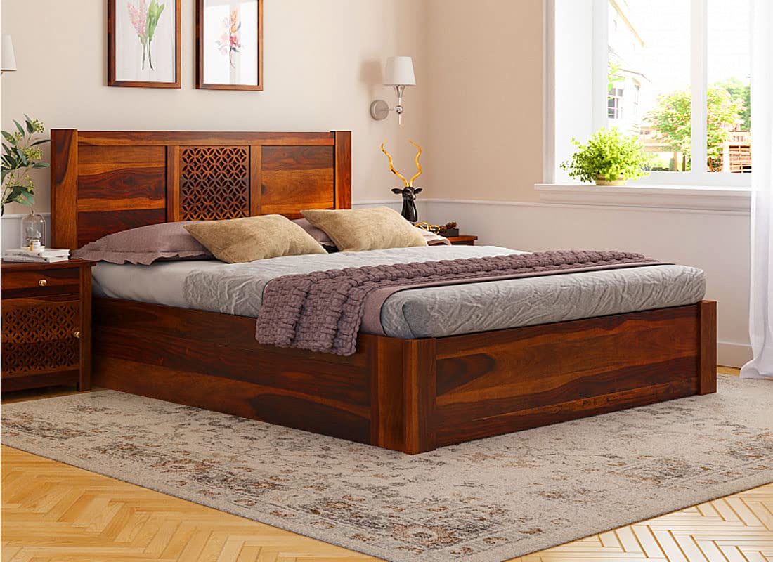 APRODZ Sheesham Wood Durque Hydraulic Bed- Queen Size