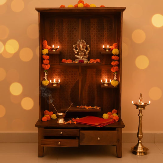 Translation missing: en.Sheesham Wood Temple with 3 Drawer for Pooja Room | Temple for Home 