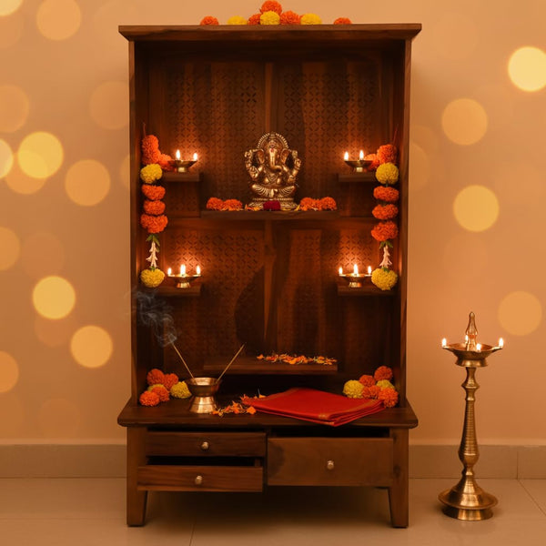 Sheesham Wood Temple with 3 Drawer for Pooja Room | Temple for Home 