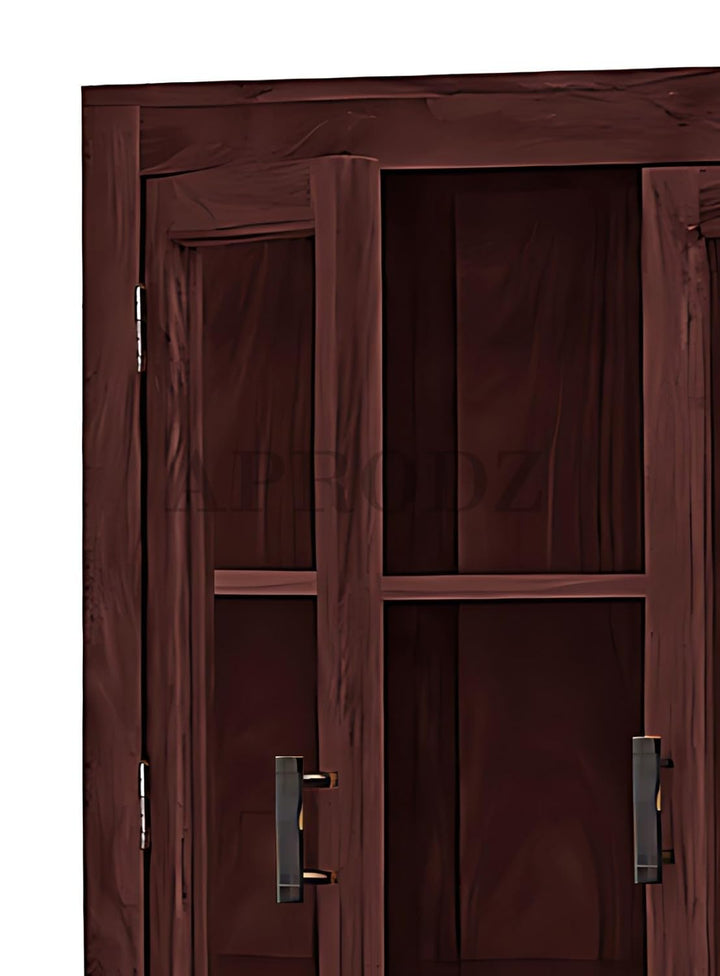 Translation missing: en.Glass Door Cabinet | 2 Drawers 3 Shelves Sheesham Wood Storage Organizer | Durable Stylish Wooden Furniture | Elegant Design Home Decor Compact Multifunctional | Compact multifunctional furniture 