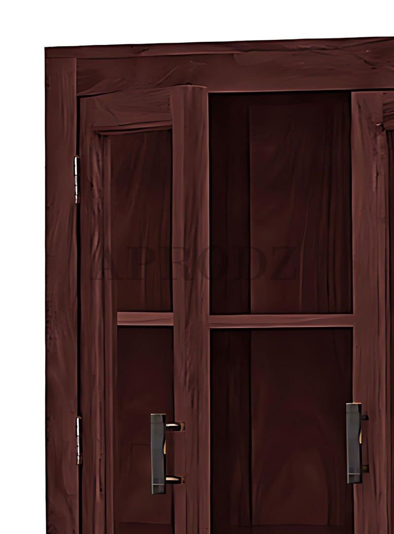 Glass Door Cabinet | 2 Drawers 3 Shelves Sheesham Wood Storage Organizer | Durable Stylish Wooden Furniture | Elegant Design Home Decor Compact Multifunctional | Compact multifunctional furniture 