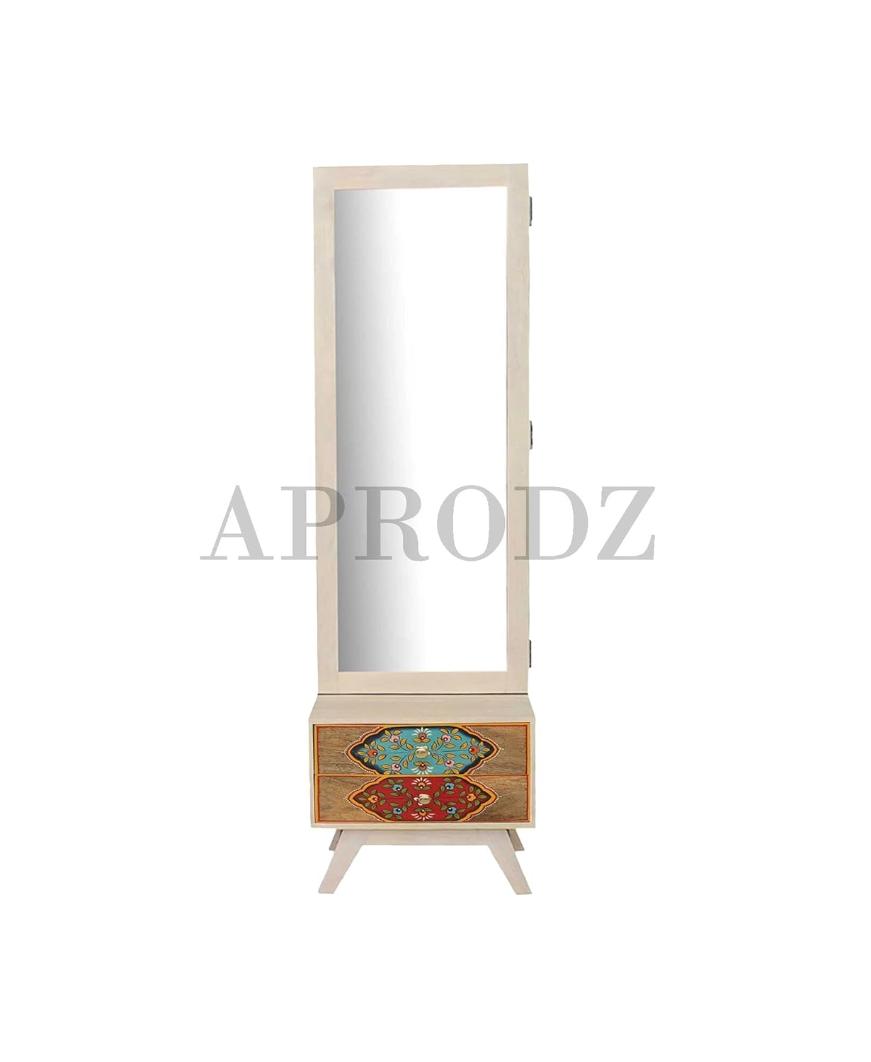 APRODZ Hand-Painted Solid Wood Dressing Table with Two Drawer Storage for Living Room (White + Multicolour Finish)