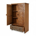 Scolpito Mango Wood Wardrobe for Bedroom 2-Door Antique Wooden Almirah for Storage/Space Saving with 1-Drawer Storage Organizer Rack Clothes Cupboard for Bedroom 