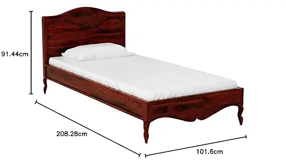 Translation missing: en.Sheesham Wood Without Storage Steffa Single Size Bed for Bedroom Stylish | Mohogany Finish 