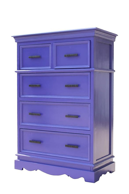 Solid Wood Callao Chest of 5 Drawers Storage Cabinet for Living Room|Medium Violet Finish