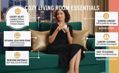 MidCen Wooden 3 Seater Sofa Set with High-Density Comfortable Foam for Home & Living Room (Upholstered- Dark Green Velvet Fabric) 