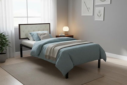 Single Size Bed with Upholstered Headboard | CR Steel Frame | Modern Platform Bed | Sturdy, Durable & Noise-Free | No Box Spring Needed | Stylish Furniture 