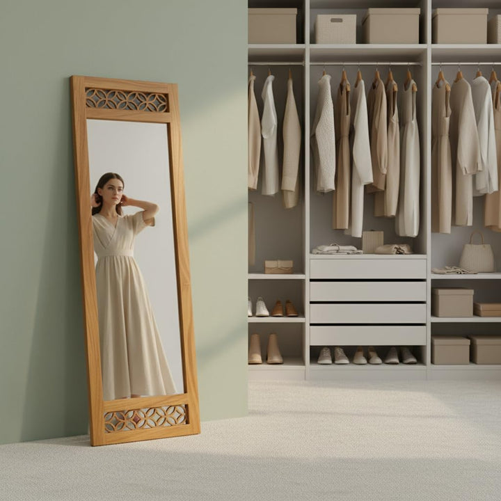 Translation missing: en.Solid sheesham Wood Full Length Floor Mirror for Bedroom Living Room Dressing Area Rectangular Mirror with Carved Sheesham Wood FrameModern Home Decor Furniture 