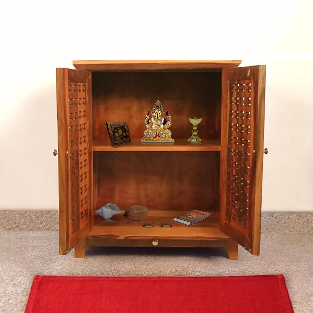 Aprodz Handcrafted Sheesham Wood Temple for Pooja Room | Temple for Home | Pooja Mandir | (Honey Finish)