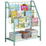 Children's Three Storey Metal Floor to Ceiling Picture Book Rack, Newspaper Rack Mint 